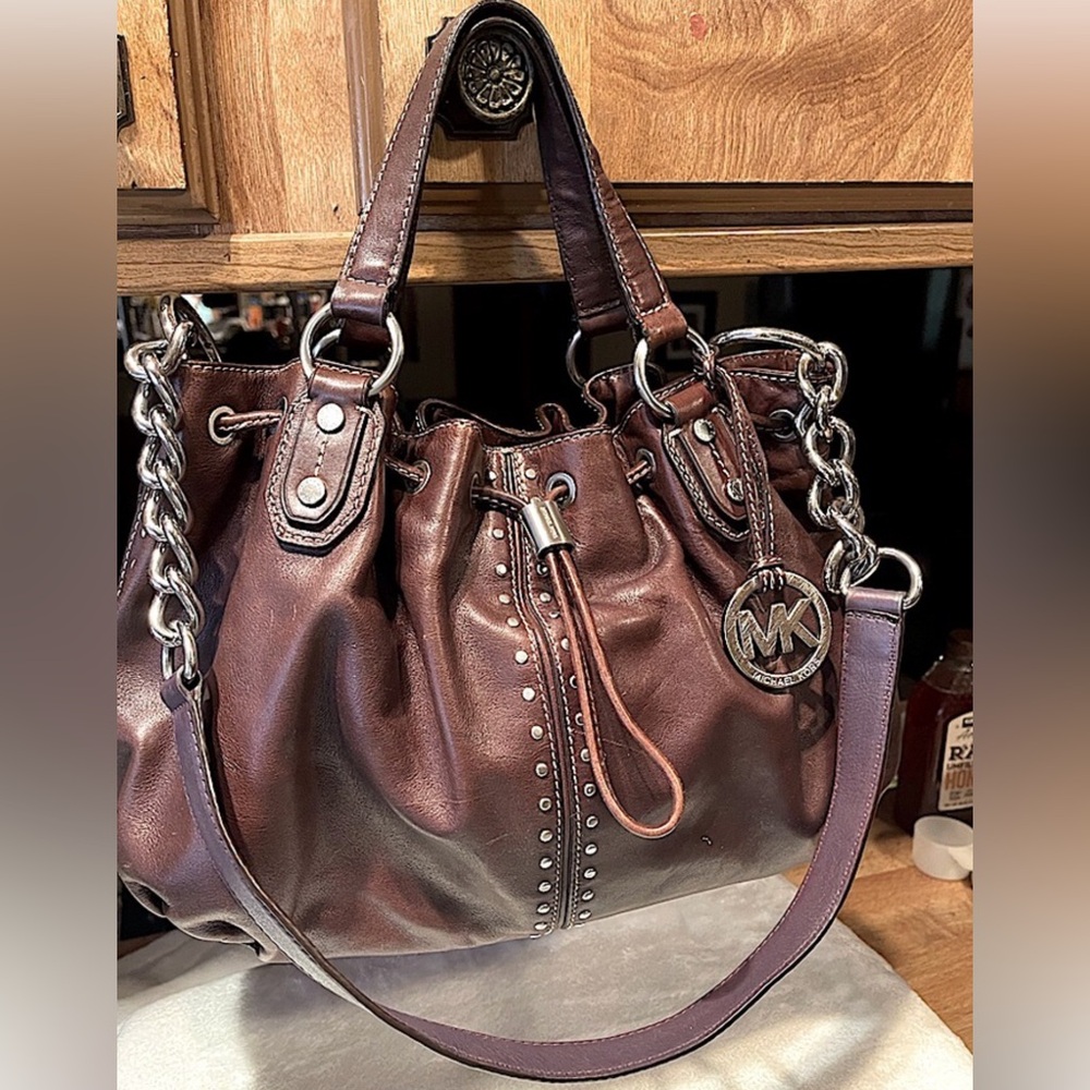 🤎Michael Kors Studded Uptown Chained Astor (RARE) Chocolate Brown - Picture 2 of 16